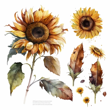 watercolor happy mood sunflower clipart fall autumn sunflower, white background, no text