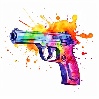watercolor colorful clipart of a fun water gun, hd, on white background