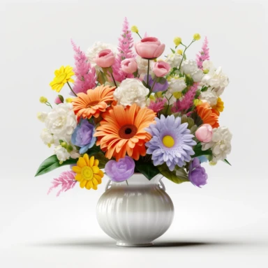 photorealistic flowers in a white vase, in the style of highly detailed, colorful arrangements , floral, flowers clipart, on a white background, vector, photograph, realistic, uhd image, sharpness, hyper realistic, magazine photography, national geographic, shot with a 400mm f/ 2. 0, 8k, high resolution