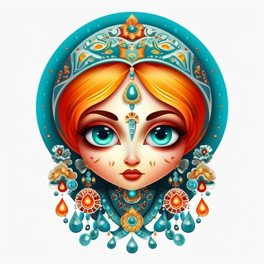 an evil woman in a russian traditional dress royaltyfree clipart, in the style of adorable toy sculptures, distinctive noses, colorful graffiti-like, babycore, elaborate, made of crystals, pattachitra