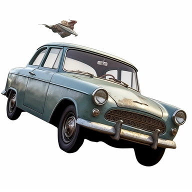 flying Ford Anglia 105E from harry potter movie, detailed, clipart