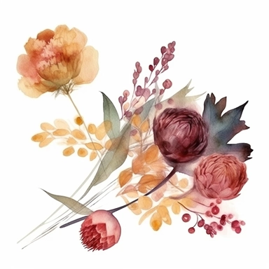 watercolor, pompus dried flower, top right-hand corner scroll ideal for a wedding stationery, clipart