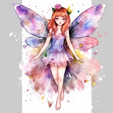 beautiful young girl fairy, watercolor, clipart, full body standing