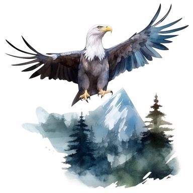 create a watercolor Eagles Clipart with sky, glass, mirror, tree and boutiques
