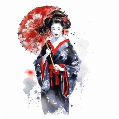 watercolor style, geisha clipart, isolated on white background, 4K