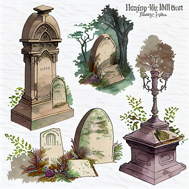 4 victorian watercolor highgate cemetery headstone clipart images