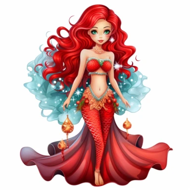 christmas mermaid. clip art style. full body image