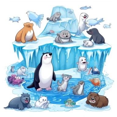 arctic animals playing on the snow / iceberg clipart