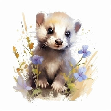 beautiful cute and hapy fantasy baby ferret in nature clipart on a white background, isolated images, illustrations on a white background, artistic painting, watercolor, realistic, isolated, fussy cuts, highly detailed, 32K, hdr, photo expert quality, watercolor realistic, isolated on a white background, highly detailed and hyperrealistic