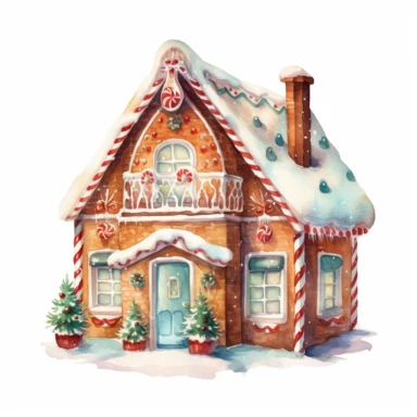 Watercolor Christmas Gingerbread house clipart, on a white background, in the style of Voigtlander, old - world charm, high quality, 8K