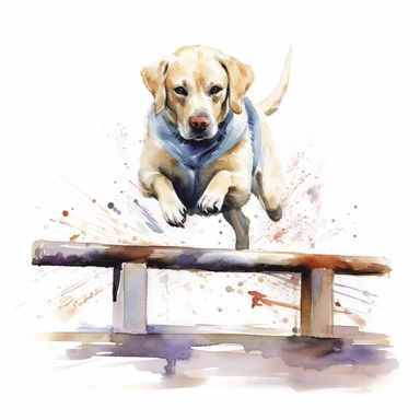 Labrador Retriever, Agility Training, watercolor, Clipart, white background, no text, no caption