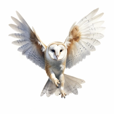 watercolor for a clipart with a white background of a barn owl, hyperrealism, painted by Bo Bartlett