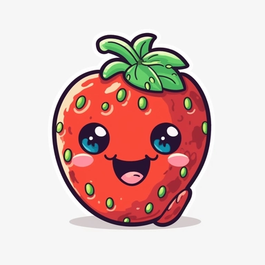 cute Strawberry, happy and smiling, bold line, clipart, sticker, white background, no shadow, 8k detail