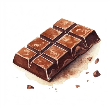 dark chocolate bar, single object, hight qualtiy, realistic watercolor illustration, Sublimation Clipart,hyper realistic, intricate detail, illustration style,high solution,on the white background
