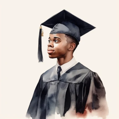 watercolor black male student graduation clipart on a white background
