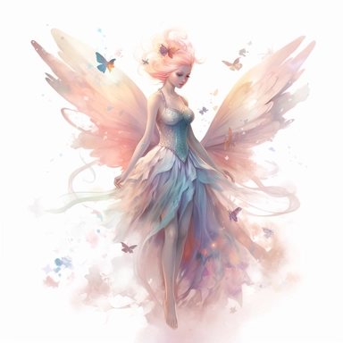 Fairy, clipart, intense white and deep pastel colors, dnd, watercolor, no background, isolated on a white background, self contained, well defined edges, by amy sol and magali villeneuve and susan bourdet and ross tran, spaced out, glowy, intricate, 8k