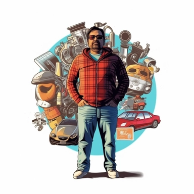 as a superdad poster. Add clipart to include elements of engineering, chemistry, coffee, cars, gym, cricket, beach and family without text.