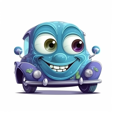 fantasy happy cute classic car mamal face, cartoon, clipart, mascot, isolated on white background