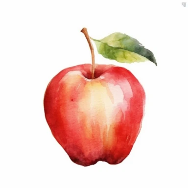 basic watercolor fall apple in minimal hand drawn style, Etsy, textured, clipart, white background