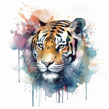 Design: The graphic created in a vector watercolor style, blending the ethereal and dreamy qualities of watercolor with the clean lines and versatility of vectors. The tiger is depicted in a whimsical and enchanting manner, evoking a sense of magic and wonder. Own unique charm and personality, is portrayed with delicate and intricate details, showcasing the beauty and mystique of the natural world. Color Palette: The color palette is soft and pastel, inspired by the gentle hues found in watercol