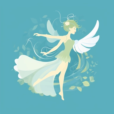 Create a cartoon-style clipart of a delicate sylph kissed by the sky, featuring translucent wings that evoke an ethereal quality. The sylph should have a graceful pose, and the sky behind her should be a gradient of blue hues, conveying a sense of wonder and whimsy. The lines of the drawing should be clean and distinct, and the high-contrast white background should make the sylph and sky stand out. This clipart would be ideal for use in a range of creative projects, from children's books to grap