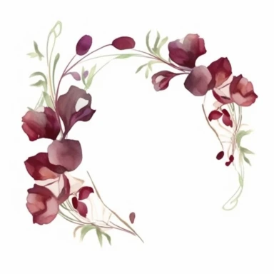 sticker design watercolor clipart style maroon colored sweetpea flower border vector lines, white background