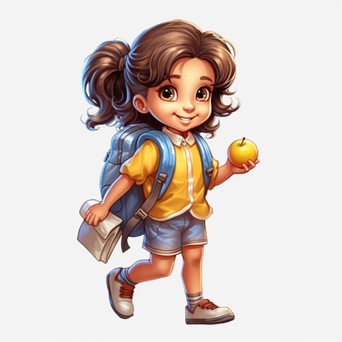 hd clipart, female student, child them, white background, fully detailed,