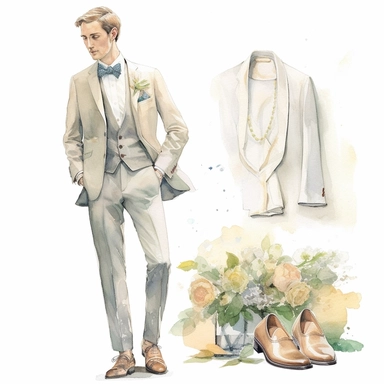 wedding watercolor graphics, subtle neutral pastel tones, sparklecore, embossed paper, Create a dashing wedding clipart featuring sleek and polished groom's shoes, exuding a sense of style and refinement, completing the groom's ensemble for a truly memorable wedding celebration, candid, multi-layered