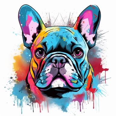 graffiti style french bulldog clip art white background