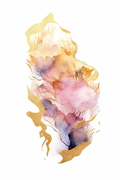 beautiful gorgeous alcohol ink of gold serene nature scene with a central focus on a pink eagle, gentle wave , minimalist style, crystals, glam, glossy, glitter texture, liquid ink clipart, modern and stylish design, bright colors, 300 dpi, clear decoration, clear white background, highly detailed digital art, 8k