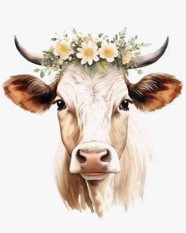 a realistic Dairy cows clipart with watercolor illustration, full body shot ,8k, style of Bohemian, style of Anna Süßbauer and Jon Klassen,vector, Vector, white background,Solid Background, Sharpness and clarity, masterpiece, trending on Artstation and Dribbble.