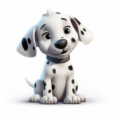 Dalmatian puppy, Clipart, Digital Art, kawaii, disney style, Pixar, hyperdetailed, 1080p, Ultra-HD, white background