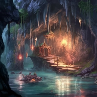 realistic clipart of enchanted pirate cave, digital oil painting