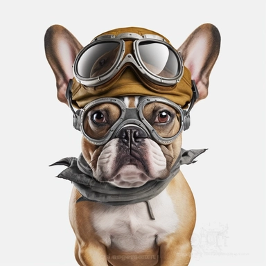 french buldog with googles dress and a pilot hat, clipart, white background, no text