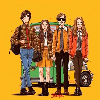 a set of clipart inspired by The Strokes at a Swiss boarding school as conceived by Wes Anderson and rich kids at an exclusive school and Funko Pop toys and 1980s action figures