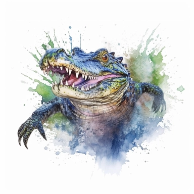Watercolor clip art on white background, Alligator in action, high-resolution image, soft pastel, cinematic, dramatic, ultra realism,4k, very detailed, white background,