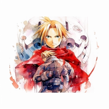 Watercolor fullmetal alchemist brotherhood, high quality, high details, pencil draw style, white backgroun, clipart, 8k, f1
