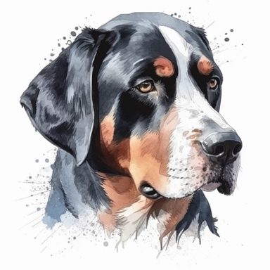 detailed glossy Greater Swiss Mountain Dog head,Clipart ,contour,isolated,watercolor,white background