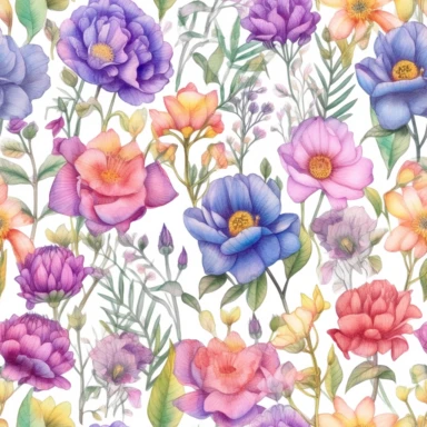 watercolour may flowers watercolor collage, in the style of colorful arrangements, combining natural and man-made elements, ferrania p30, pointillist florals, svg, clipart