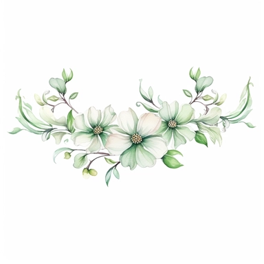 watercolor pastel green floral line for decoration, style of style of Carl Larsson, png, clipart, hd, contour white outline, isolated on white background