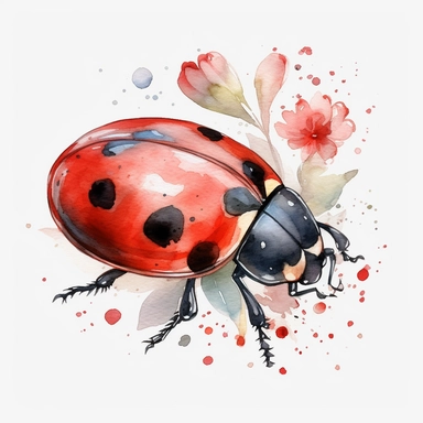 Watercolor, Tribal& Boho Forest Animals a ladybug png Full body realistic cartoon in 32K UHD cute. 15 cm thick outline. Black color. There was no shadow on the ground. 8k with realistic watercolors and detailed illustrations. PNG clipart, transparent white background