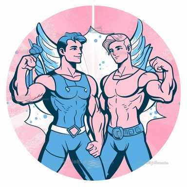 clipart of blue and pink muscled gay fairy buddies