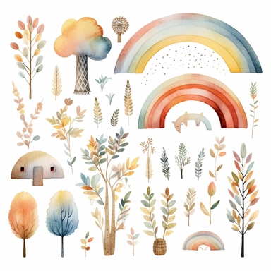 rainbows boho childish watercolor neutral colors sweet clipart collection with white background - - upbeta