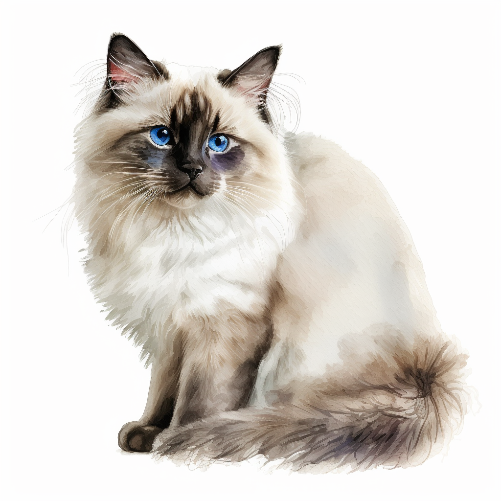 watercolor cute Birman cat clipart, white background, - Clip Art Library