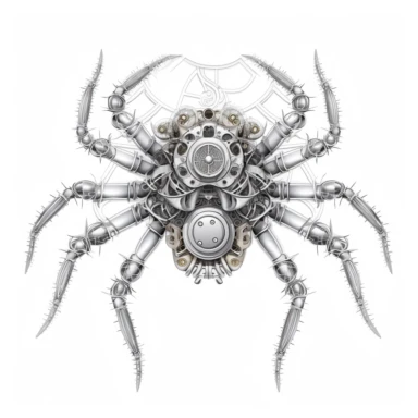 mechanical spider, vector free clipart illustration, in the style of unreal engine 5, 32k uhd, detailed features, white background