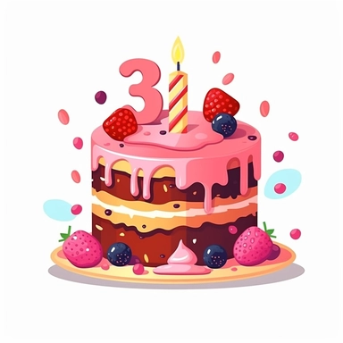 3rd of birthday cake, Clipart, Vector Style, Logo design, White Background