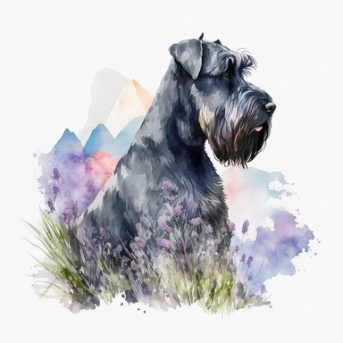 Generate a watercolor-style image of a Giant Schnauzer dog Clipart with natural watercolors on a white background