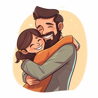 Father's Day Hug: Illustrate a heartwarming clip art image of a dad with five fingers, receiving a tight hug from his female child or children. This clip art can represent the love, gratitude, and affection that children have for their fathers on Father's Day.