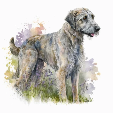 a watercolor art painting of a Irish Wolfhound, clipart, white background