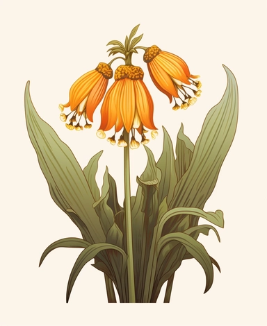 Isometric Sticker Clip Art of Fritillaria imperialis, the crown imperial, imperial fritillary, one stem